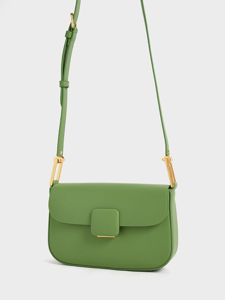 Charles & Keith - Women's Koa Square Push-Lock Shoulder Bag, Green, M