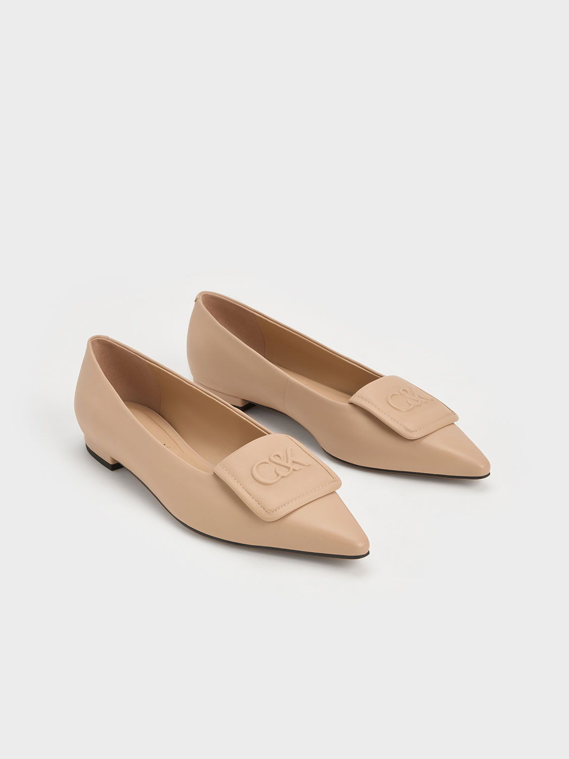 Nude Leather Pointed Toe Flats CHARLES KEITH IN