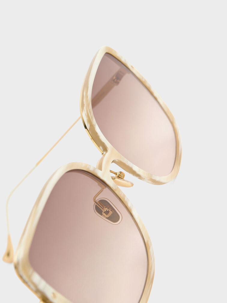 Recycled Acetate Oversized Square Sunglasses, Cream, hi-res