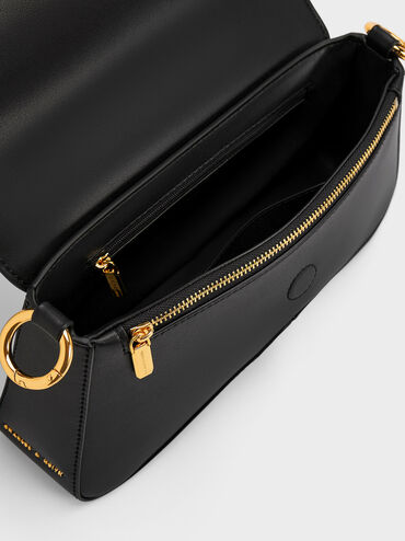Arley Canvas Chain-Link Trapeze Bag, Black Textured, hi-res