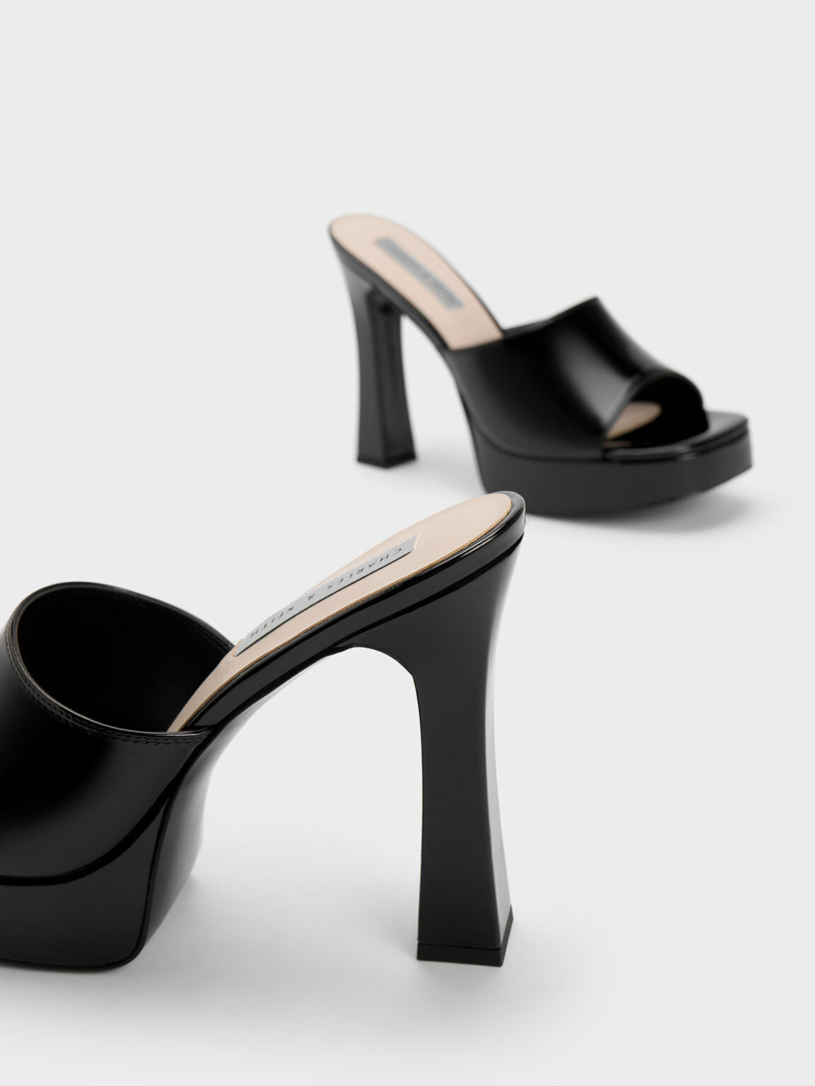 Platform Block Heel Mules Black Patent