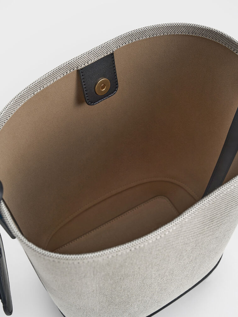 Enola Canvas Elongated Bucket Bag, Black, hi-res