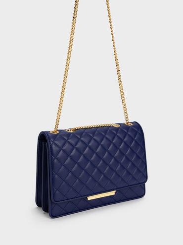 Push-Lock Quilted Crossbody Bag, Navy, hi-res