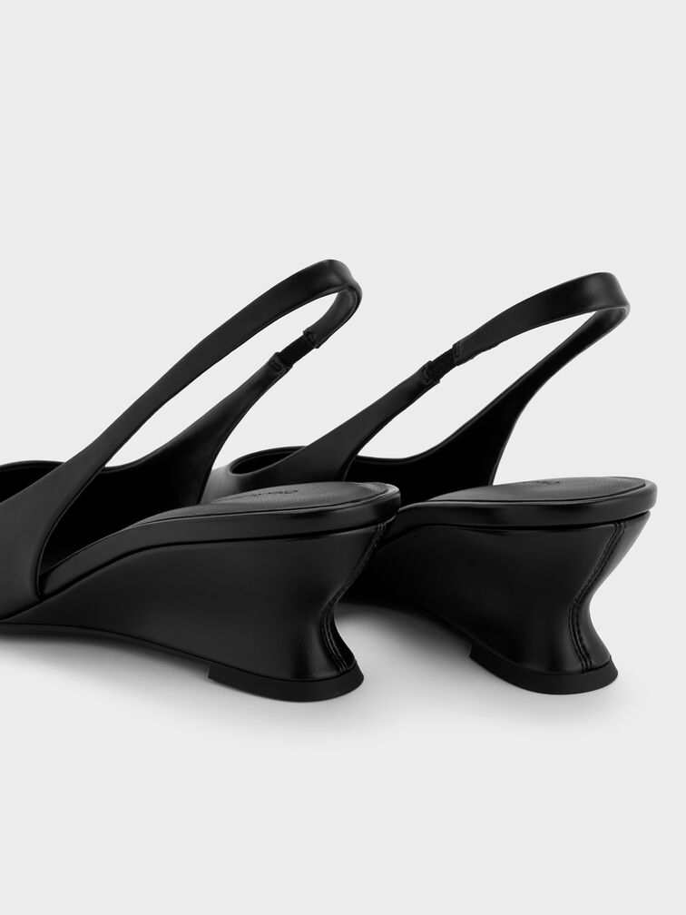 Sculptural-Heel Slingback Wedges, Black, hi-res
