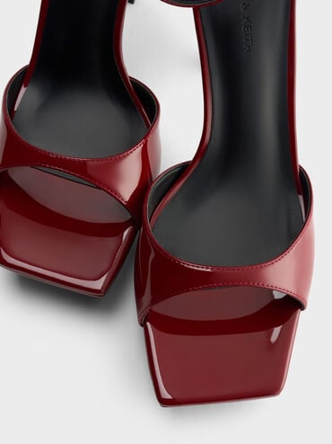 Patent Platform Heeled Sandals, Red, hi-res