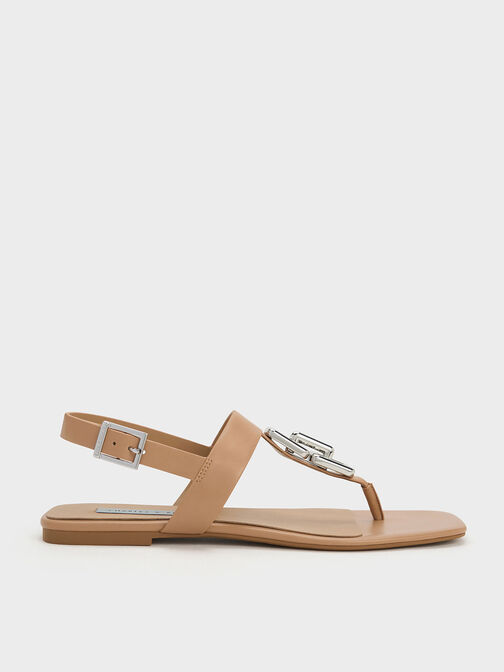 Chain-Link T-Bar Sandals, Sand, hi-res