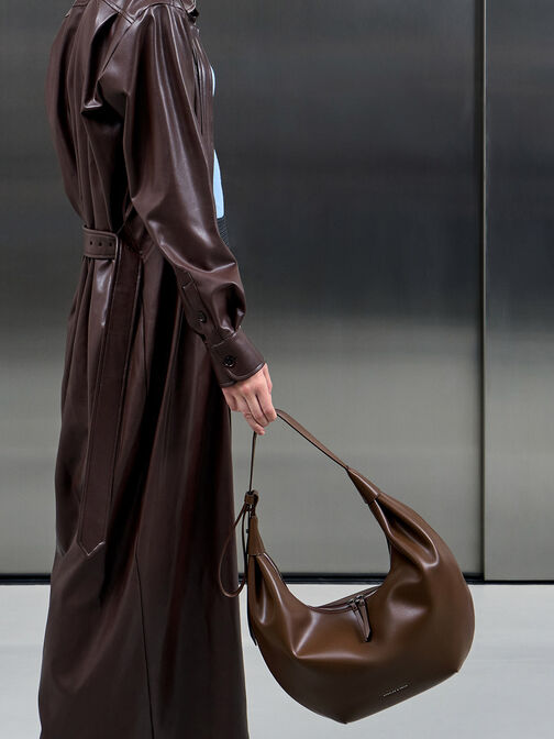Odella Curved Hobo Bag, Dark Brown, hi-res