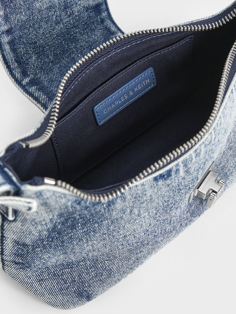 Arwen Denim Belted Shoulder Bag, Denim Blue, hi-res