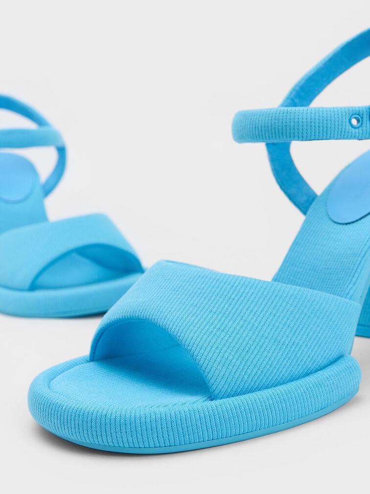 Sinead Woven Trapeze Heel Buckled Sandals, Blue, hi-res