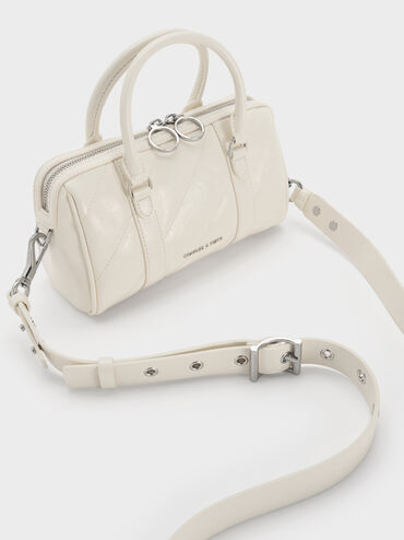 Philomena Panelled Chain-Handle Bowling Bag, Cream, hi-res