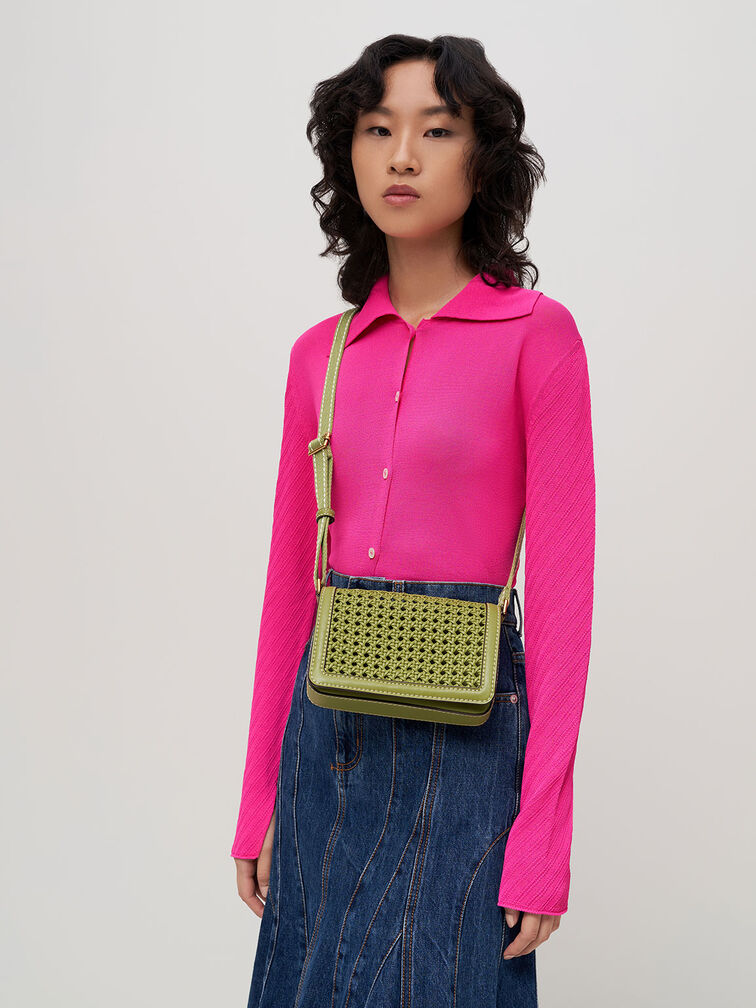 Cecily Woven Shoulder Bag, Avocado, hi-res