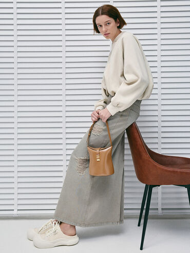 Wisteria Belted Bucket Bag, Tan, hi-res