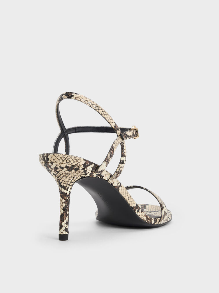 Snake-Print Ankle-Strap Heeled Sandals, Animal Print Natural, hi-res