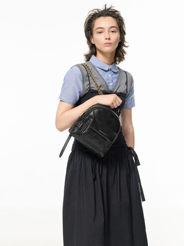 Alva Quilted Front-Pocket Backpack, Black, hi-res