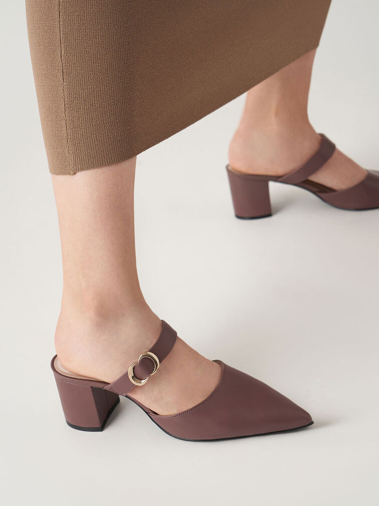 Metallic Accent Pointed-Toe Pumps, Mauve, hi-res