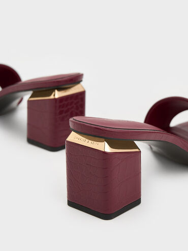 Croc-Effect Square Block Heel Mules, Animal Print Burgundy, hi-res