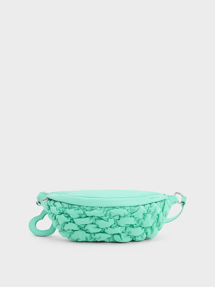 Ruched Nylon Bum Bag, Mint Green, hi-res