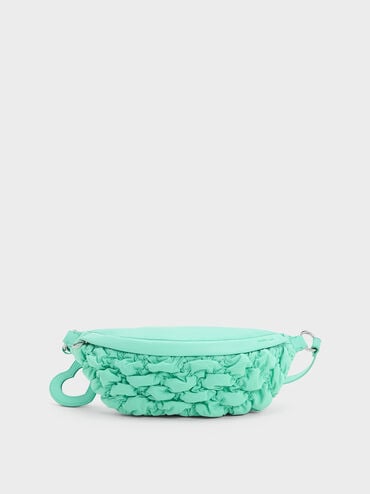 Ruched Nylon Bum Bag, Mint Green, hi-res