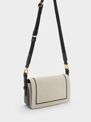 Astra Chain Handle Canvas Bag, Black Textured, hi-res