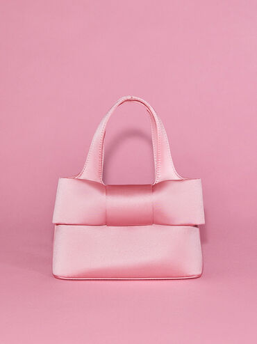Satin Bow Bucket Bag, Flamingo Pink, hi-res