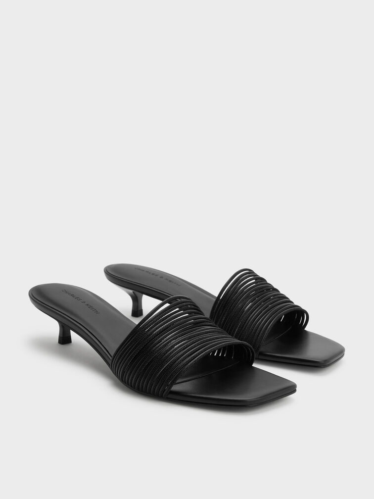 Fianna Strappy Kitten-Heel Mules, Black, hi-res