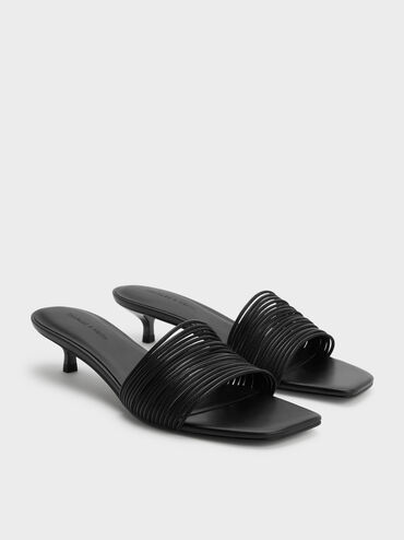 Fianna Strappy Kitten-Heel Mules, Black, hi-res
