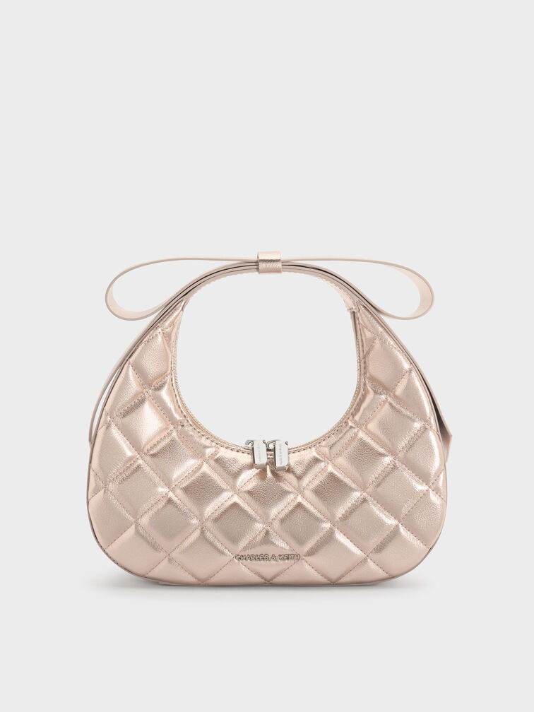 Janie Metallic Quilted Bow-Handle Bag, Rose Gold, hi-res