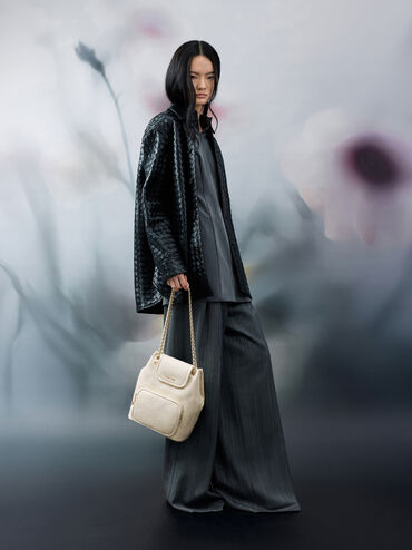 Apfra Quilted Front-Flap Bucket Bag, Cream, hi-res