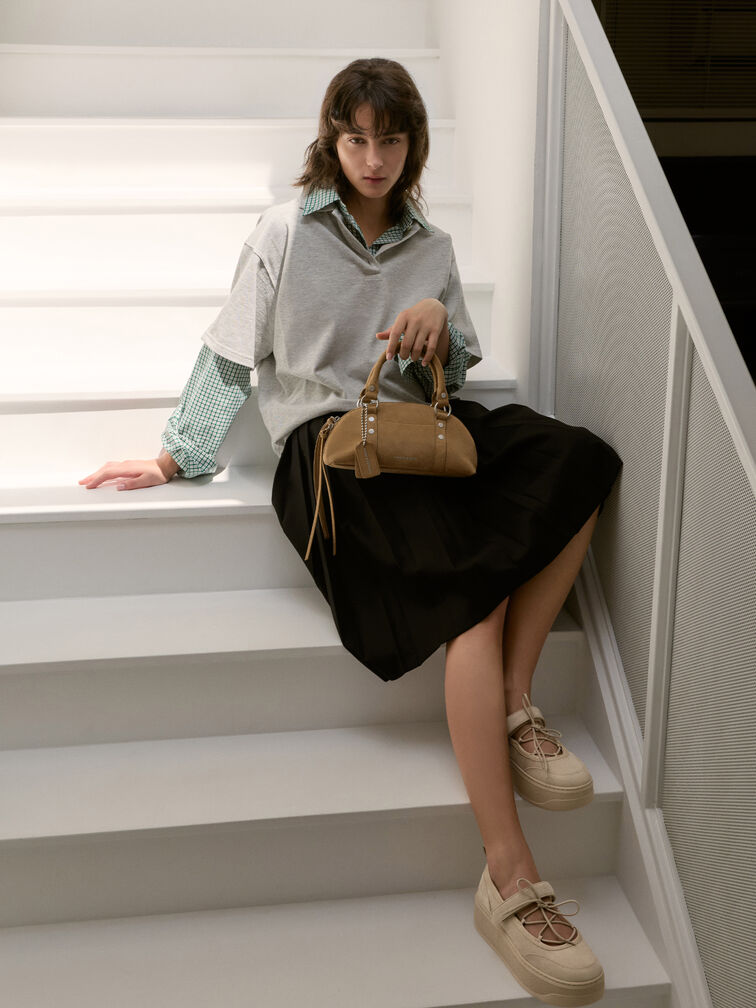 Tatiana Studded Bowling Bag, Sand, hi-res