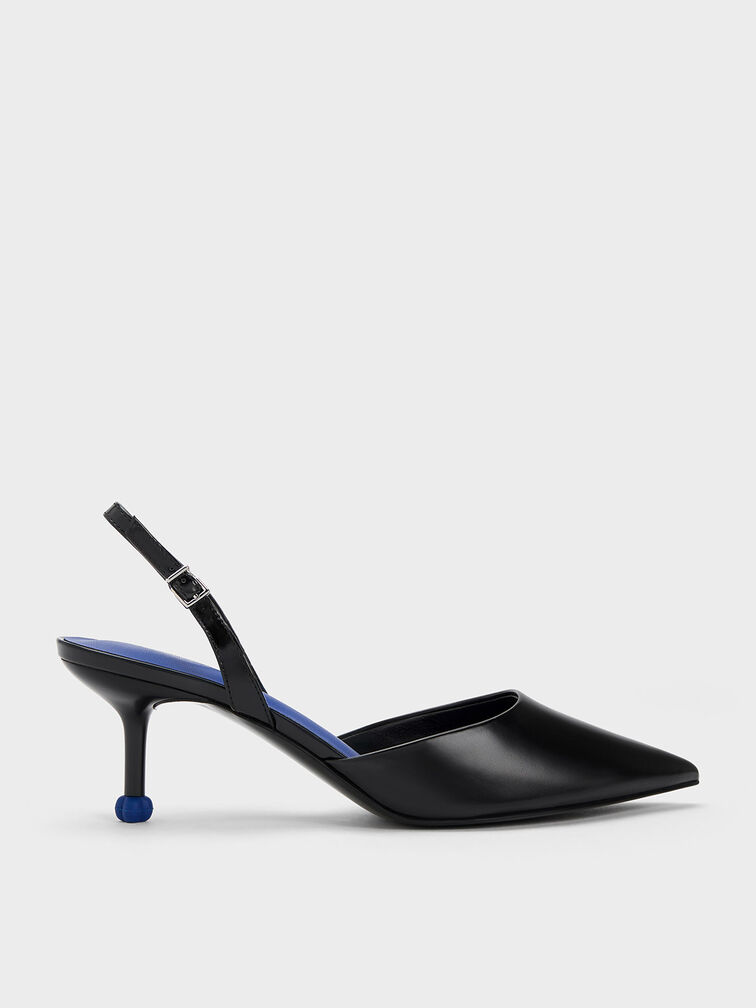 Sculptural Heel Slingback Pumps, Black, hi-res