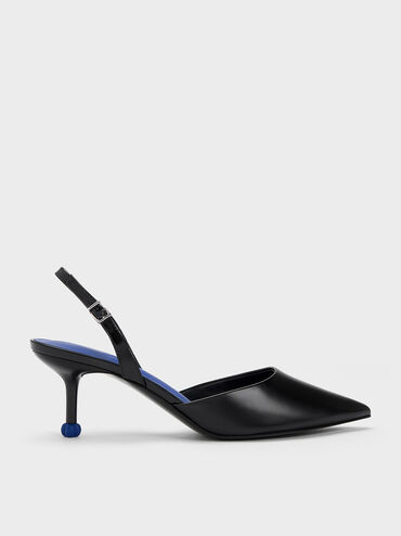 Sculptural Heel Slingback Pumps, Black, hi-res