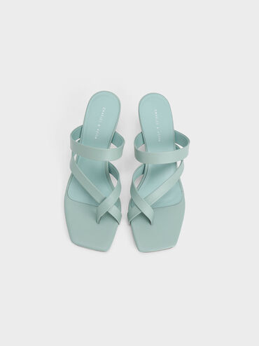 Asymmetric Toe Ring Heeled Sandals, Blue, hi-res