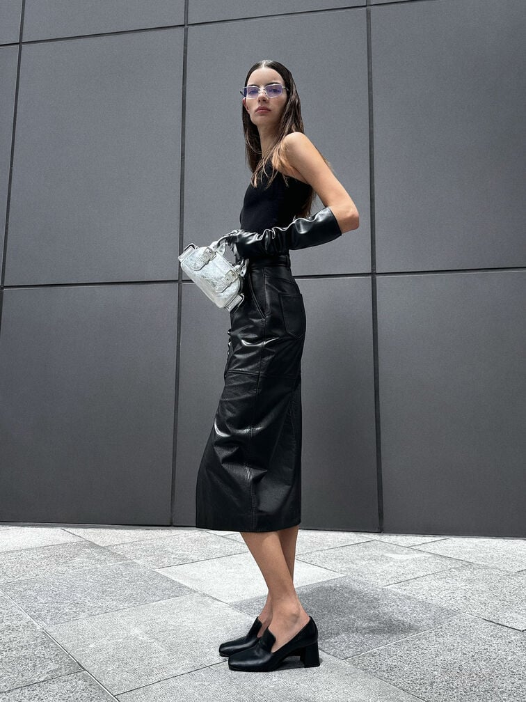 Blaise Metallic Buckle-Strap Side-Pocket Bowling Bag, Silver, hi-res