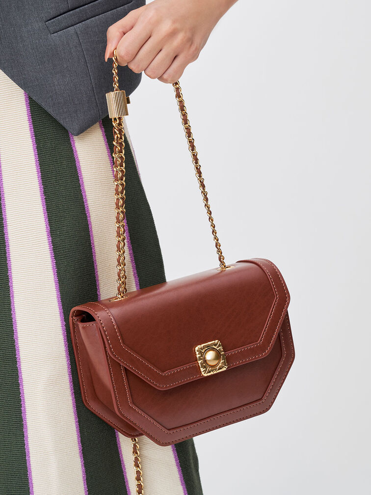 Avis Geometric Shoulder Bag, Chocolate, hi-res