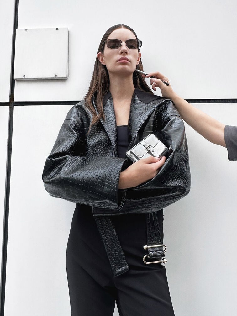 Blaise Metallic Grommet-Belt Wallet, Silver, hi-res