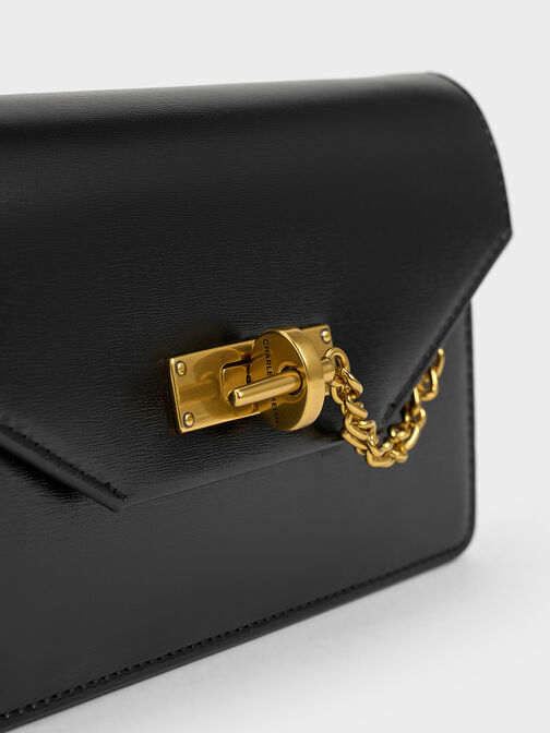 Samantha Envelope Chain-Embellished Crossbody Bag, Black, hi-res