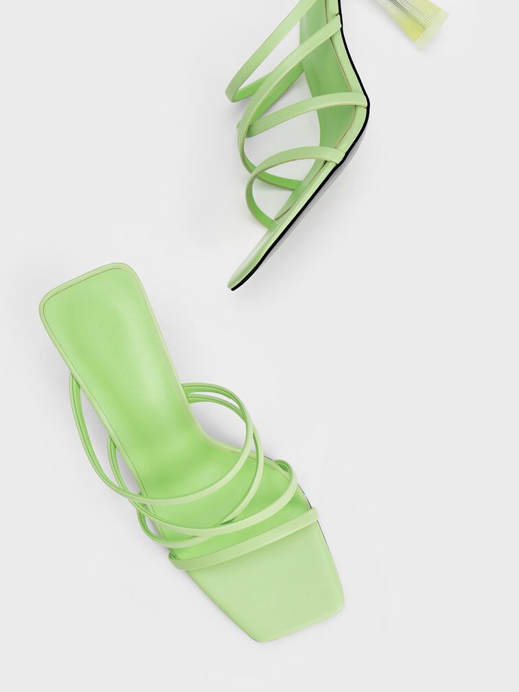 Transparent Heel Strappy Mules, Green, hi-res
