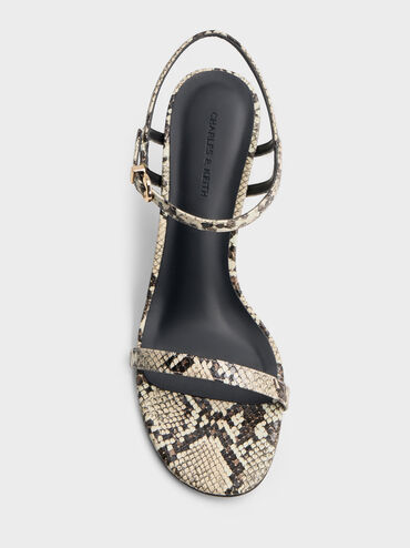 Snake-Print Ankle-Strap Heeled Sandals, Animal Print Natural, hi-res