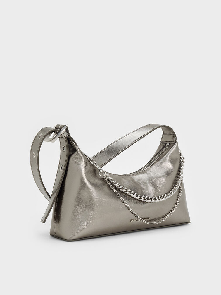 Atwood Chain-Embellished Shoulder Bag, Pewter, hi-res
