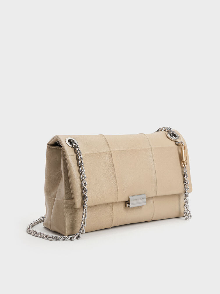 Delfina Quilted Chain-Strap Shoulder Bag, Sand Beige, hi-res