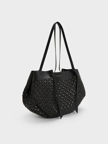 Calla Woven Tote Bag, Black, hi-res