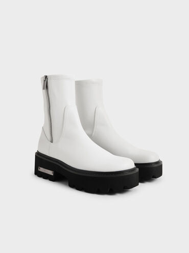 Side-Zip Ankle Boots, White, hi-res