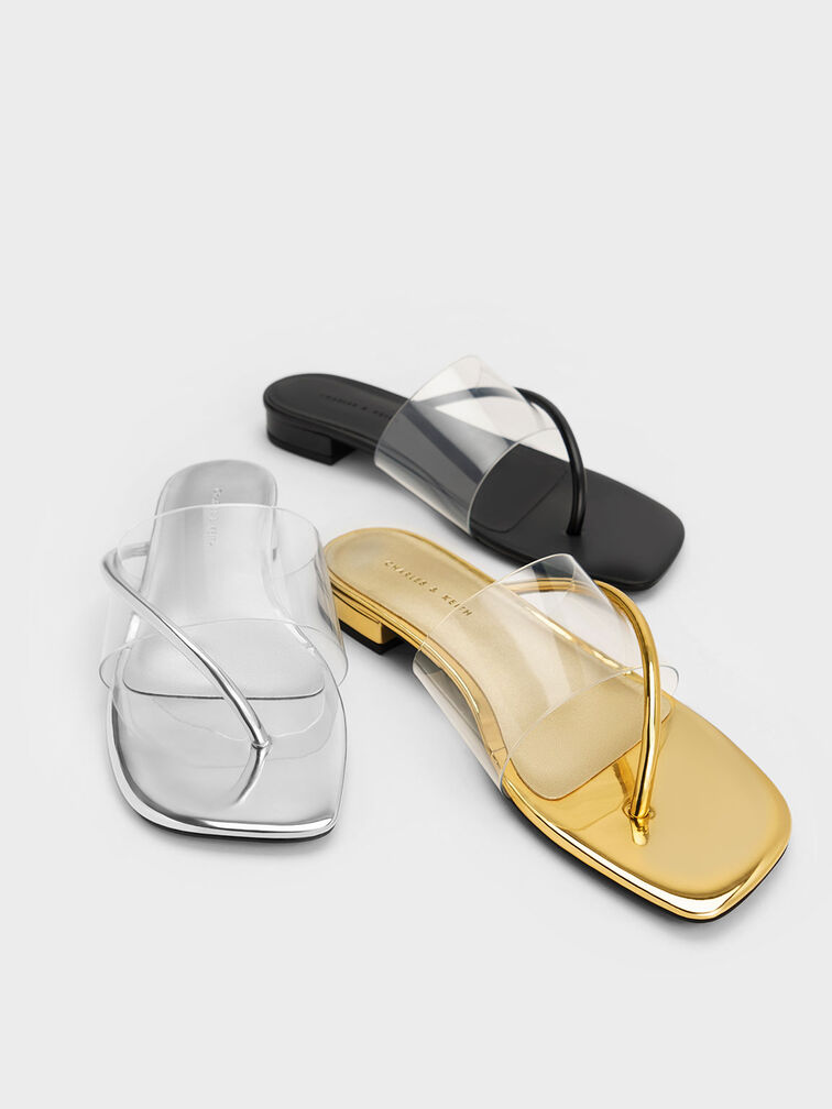 Transparent Thong Sandals, Gold, hi-res