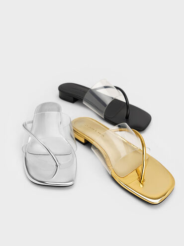 Transparent Thong Sandals, Gold, hi-res