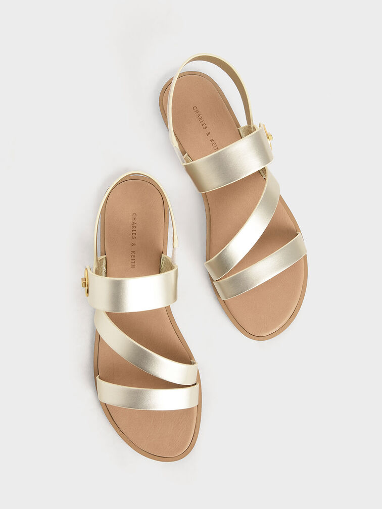 Asymmetrical Strappy Sandals, Gold, hi-res