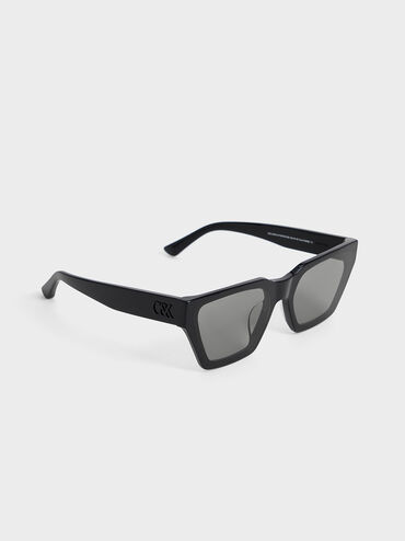 Recycled Acetate Angular Sunglasses, Jet Black, hi-res