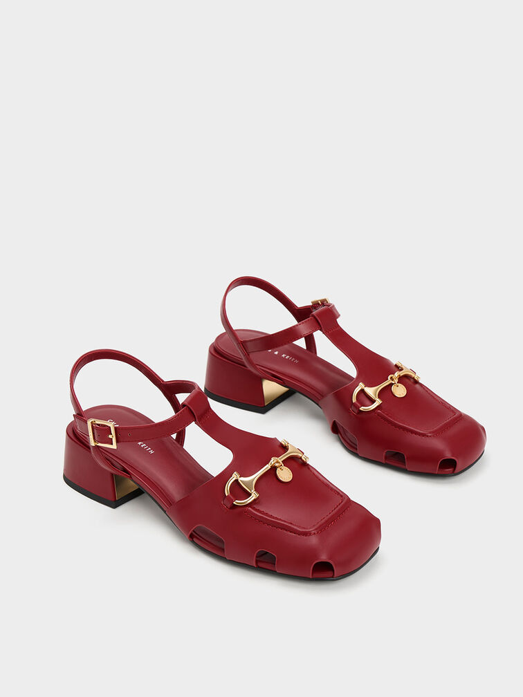 Cut-Out T-Bar Pumps, Red, hi-res