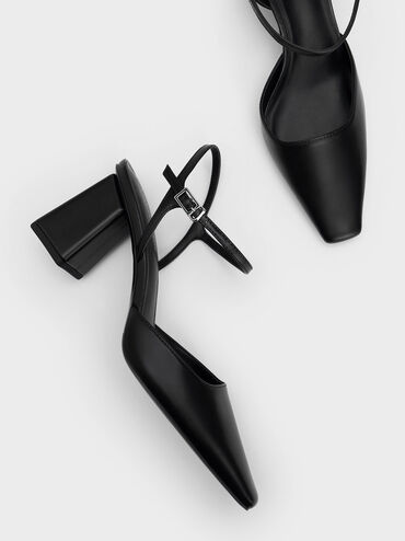 Tapered Block Heel Pumps, Black, hi-res