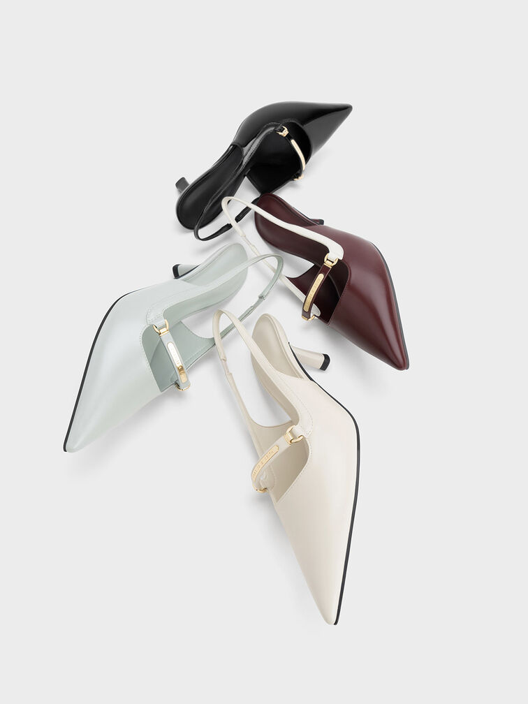 Metallic Accent Slingback Pumps, Light Grey, hi-res