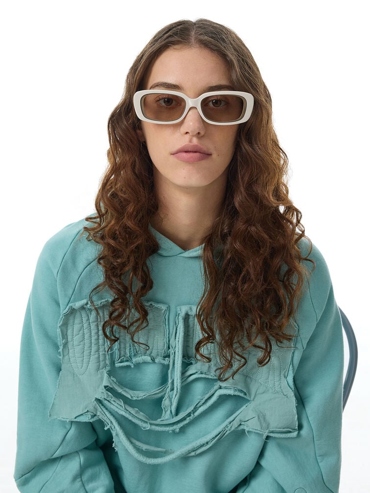 Aubrey Rectangular Recycled Acetate Sunglasses, Chalk, hi-res